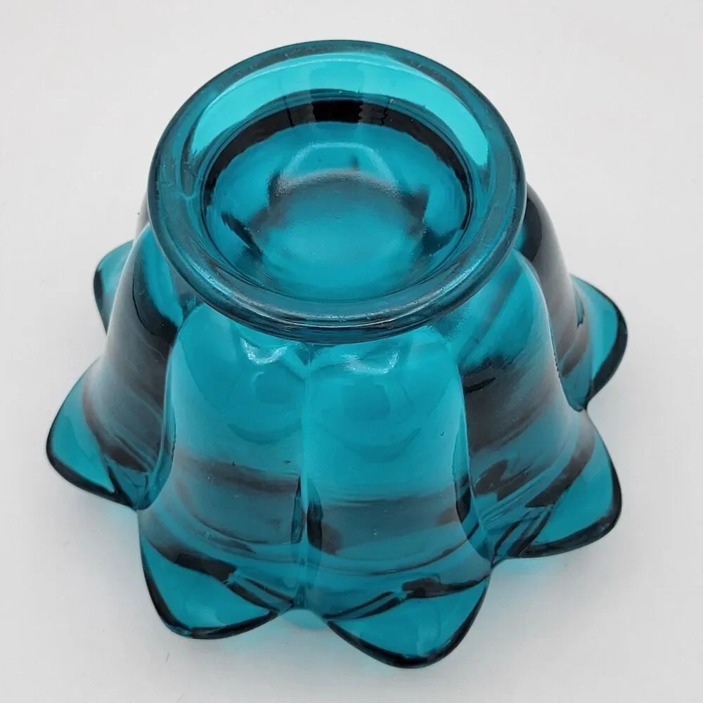Stunning & Rare Viking Teal Blue Art Glass Lotus Bowl / Candle Holder